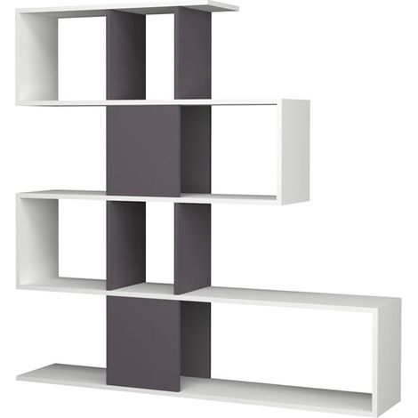 Bücherregal Regal 4 Ebenen 9 Fächer weiß grau 145x29xh.145 cm