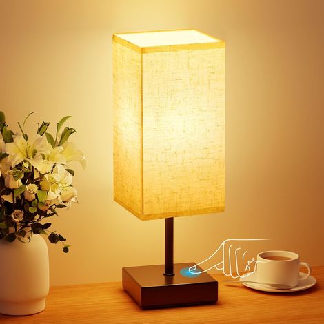 Lampe de Chevet Tactile, Luminosité Réglable, Fonction Mémoire, Abat-jour en Tissu de Lin, Petite Lampe de Table pour Chambre Salon D'enfant Bureau(Ampoule Incluse) (1/5)