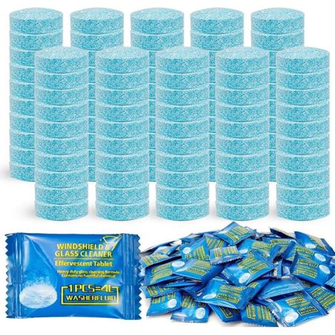 100 Pièces Pastille Lave Glace pour Pare-Brise Auto, Liquide Lave Glace Voiture Convient aux tablettes de nettoyage pour vitres, fenêtres et carrelages(Emballées Individuellement)