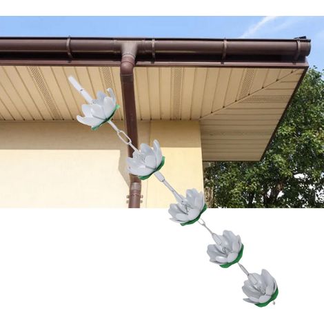 Chaîne de Gouttière Rainwater DecoModèle Fleurs Aluminium Blanc 110cm avec Hooks pour Collecteur Eave Trench Drain (1/4)