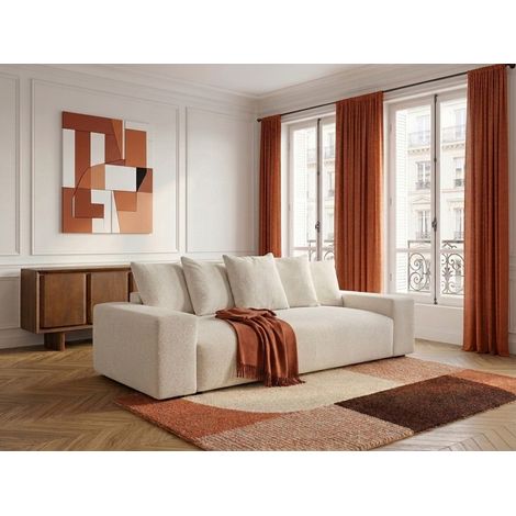 BOBOCHIC - Canapé droit fixe 3 places VOLTAIRE tissu chiné Blanc (1/5)