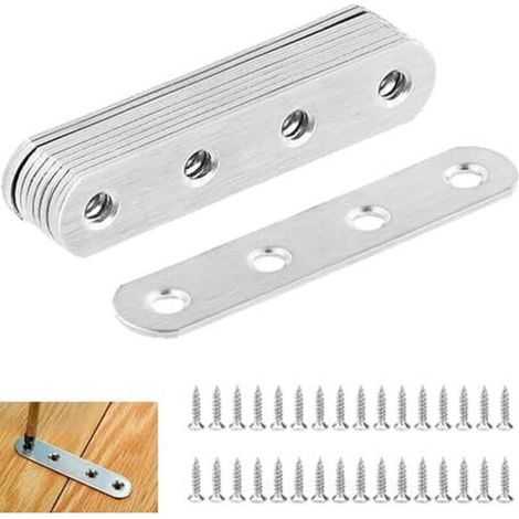 77 × 16 × 1,8 mm - Connecteur plat en acier inoxydable - Connecteur plat pour bois - Plaque perforée en métal - Angle plat pour connecteurs - Plaque de connexion en acier inoxydable argenté - Plaque