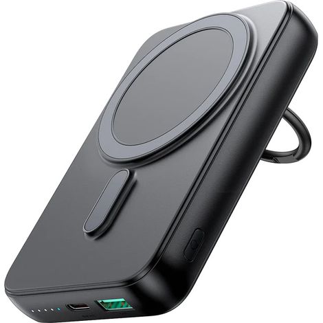 Batería externa inalámbrica de 10000 mAh y 20 W con MagSafe, soporte y cable USB-C (negro)