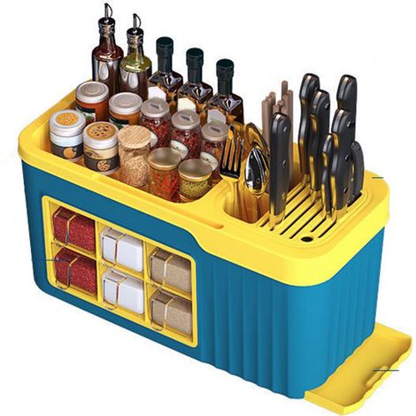 Boîte de rangement multifonctionnelle pour épices, flacons et pots à épices, en plastique, gain de place, pour couteaux, ustensiles et pots à épices (1/5)