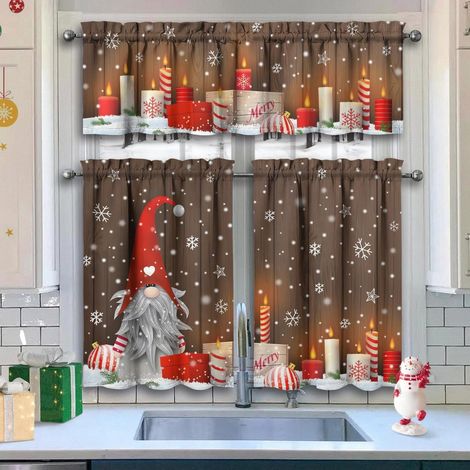 Rideau De Cuisine - Rideau Haut - Ensemble De 3 Pièces - Motif Noël Gnome Flocons De Neige - Pochette Pour Tringle - 36 Pouces (1/5)