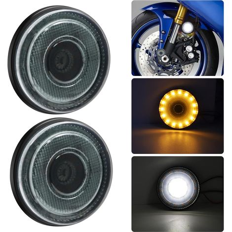 LED Motorcycle Turn Signals, Dual Color Motorbike Indicator Lights Turn Signal Lamps 12V Fit for Motorbike Dirt Bike Scooter ATV(Amber+White) (1/5)