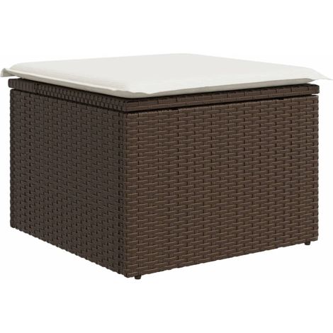 Tabouret de jardin， Pouf de jardin，Repose-pied avec coussin brun 55x55x37 cm résine tressée CFW58964 (1/5)