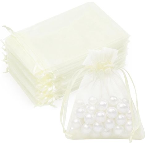 50pcs Yarn Pack 3x4 Ivoire blanc petit sac cadeau maille cordon de serrage  petit cadeau de fête sac cadeau, en vrac, sac de bijoux, bonbons, bonbons, savon, trousse de maquillage, Halloween (1/5)