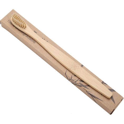 Set de 6 brosses à dents en bambou biodégradable, poils en nylon doux, écologiques, multicolores (kaki) (1/5)