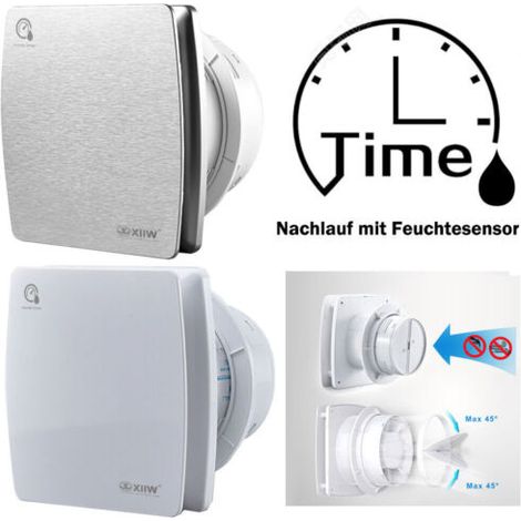 Badlüfter Küche WC Wandlüfter Ventilator Mit Rückflussleitblech, Ultra-leise, Einbaulüfter Abluft 100mm, Timer, Feuchtesensor, Silber
