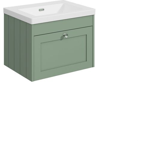 Balterley Butterton 600mm Wall Hung 1 Drawer Unit with Minimalist Basin No Tap Hole - Satin Green (1/4)