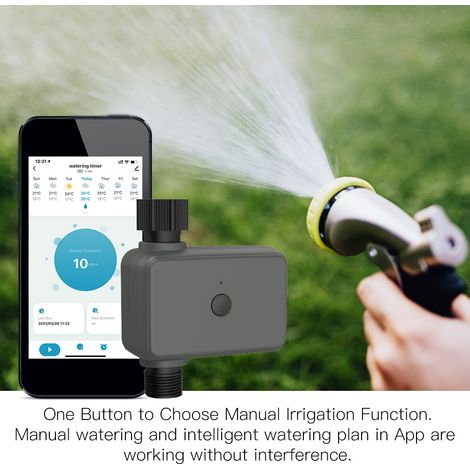 Minuteur d'arrosage intelligent Tuya APP BT avec temporisation en cas de pluie et programmation de l'arrosage automatique et manuel. Hub requis. Compatible avec la commande vocale Alexa. Nécessite une (1/2)