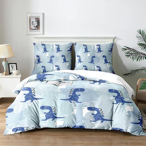 Housse de Couette et Parure de Lit sur Le Thème des Dinosaures pour Enfant - Ensemble de Lit 3 Pièces (140x200 cm + 2x65x55 cm) - Confort Respiration, Idée Cadeau.(KL3x140) - 140x200 (1/5)