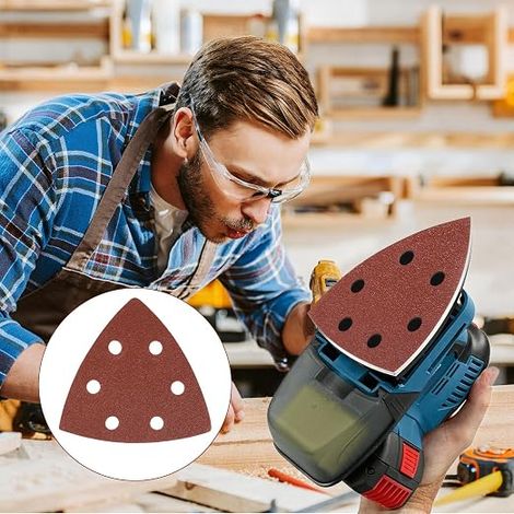 93 x 93 x 93 mm Triangular Sandpaper, 6 Holes Sandpaper for Triangular Sander (Grit 40, 60, 80, 120 Grit