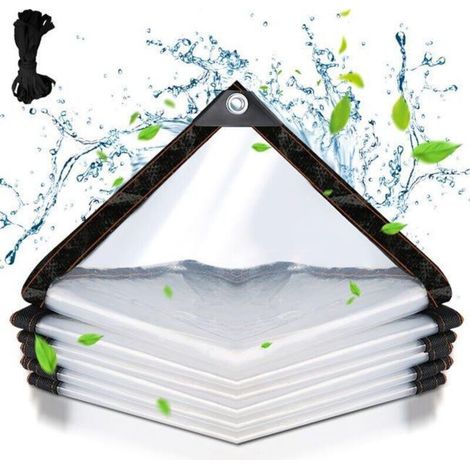 Bâche transparente armée Extérieur avec Oeillets, Bâche en Plastique PVC Bâche Imperméable Transparente Indéchirable et Coupe-Vent Bâche 3x3m