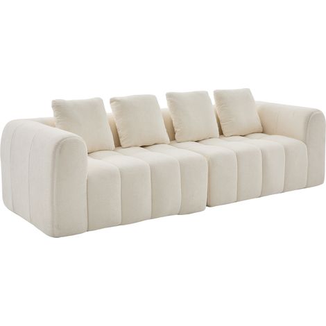 Modulares Sofa 4-Sitzer aus Stoff, Tiefe Sitzfläche, ohne Montage, mit Kissen, Beige (1/5)