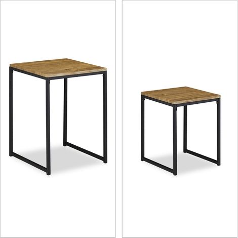 Set di 2 tavolini da caffè nido decorativi in stile industriale impilabili 40 x 40 x 50 cm in metallo nero 130009826