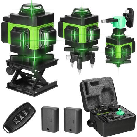 Nivel láser multifuncional 4D con 16 líneas, autonivelación de 3°, batería de litio recargable por USB, mástil extensible de aluminio de 1,5 m de longitud con ajuste de altura en 3 direcciones y trípo (1/4)
