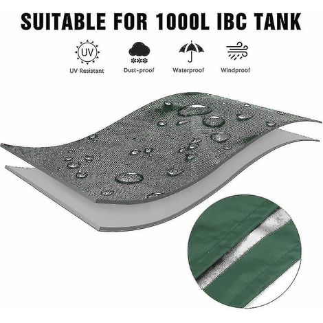 Bâche de protection pour conteneur IBC de 1000 litres, 116 x 100 x 120 cm, anti-UV et imperméable (verte), Shibaod (1/3)