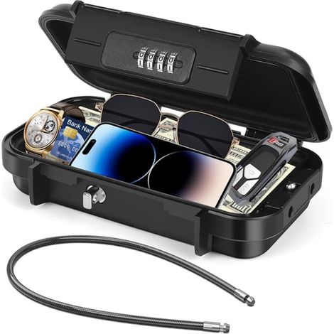 Portable Coffre-fort Étanche avec Câble Métallique Amovible Boîte à Cadenas pour Clés de Voyage ou Bureau (1/5)