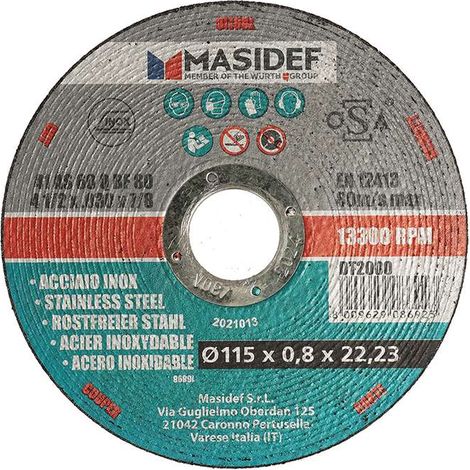 Masidef Disco Taglio per Acciaio Inox - 115x0.8mm