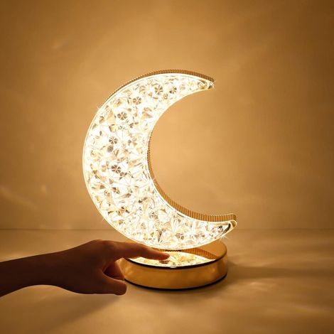 Lampe Lune, Lampe Mignonne avec 3 Modes de Couleur et Commande Tactile, Lampe Cristal Veilleuse Mignonne pour Enfants, Anniversaire, Chambre, Décorations de Ramadan et de Noël (1/5)