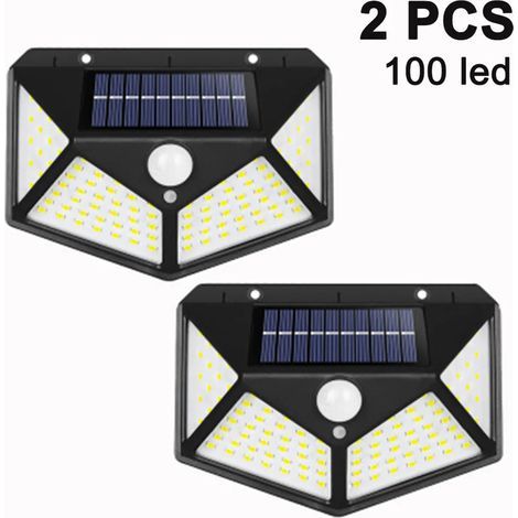 Solar-Außenleuchte, 1200 mAh, ultra-energieeffizient, 100 LEDs mit Bewegungsmelder, 270°-Beleuchtung, wasserdichte Solar-Wandleuchte, 2er-Set. (1/5)