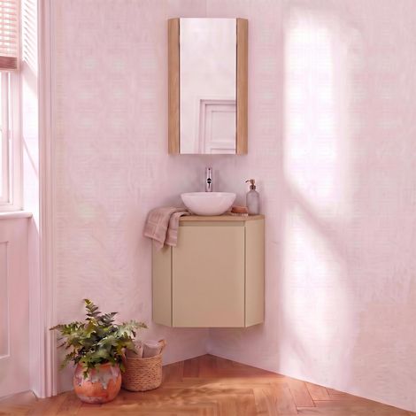 Eck-Handwaschplatz-Set mit Waschbecken, Armatur und Spiegelschrank SORRENTO (1/5)