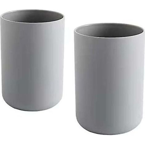 Gobelets à dents 2 pièces, Porte-brosses à dents de salle de bain, Tasse, Plastique Coupe 300ml (Gris et Gris) (1/3)