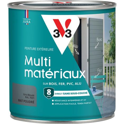 Peinture extérieure Multi-matériaux V33 Gris bleuté RAL 7031 Mat poudré 0,5L