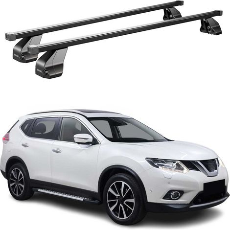 OMAC Barres de toit transversales en acier pour Nissan X-Trail III T32 2013-2017 Pre-FL – Antivol inclus – Testées City Crash – DIN 75302:2019 – ISO/PAS 11154:2006 – Charge max 75 kg Noir (1/4)