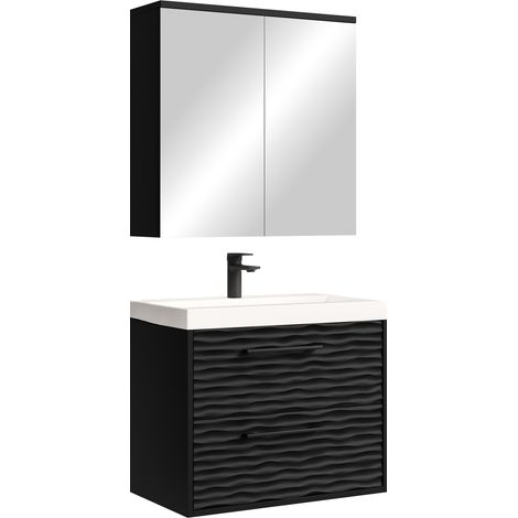Badplaats Set Mobili Bagno Etna 01 60 cm - Nero Opaco - Mobile con Lavabo e Specchio Contenitore (1/5)