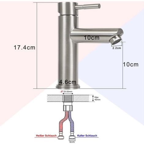 Robinet Salle de Bain Argenté Mitigeur Lavabo Robinet Salle Bain Robinet Lavabo Robinet de lavabo haut en acier inoxydable Mitigeur Salle Bain Contrôle de l'eau Chaude et Froide (1/4)
