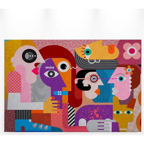 Tableau connu multicolore déco salon | Tableau moderne géométrique pour bureau | Tableau sur toile original pour cuisine - 0,9 x 0,6 m (1/5)