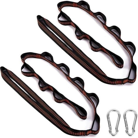 Lot de 2 Sangles de Suspension pour Hamac 300 kg Kit Arbre avec Mousquetons Corde Balançoire Camping Extérieur Randonnée (1/5)