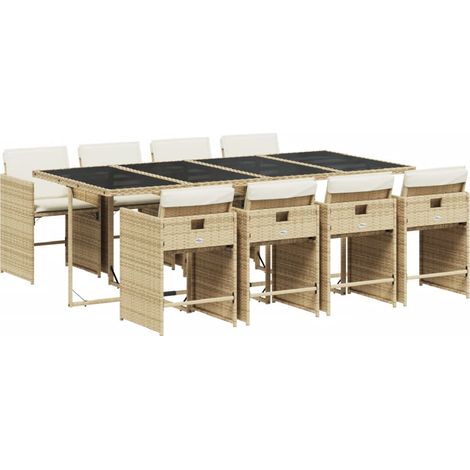 vidaXL Set da Pranzo da Giardino 9 pz con Cuscini Beige in Polyrattan