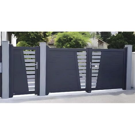 Portail Hugo 150x300/350 cm en aluminium à deux vantaux, avec 2/3 poteaux - 300 cm - Largeur portail - 300 cm, Portillon - Sans Portillon