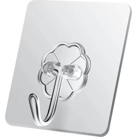 Ganchos adhesivos de pared, paquete de 20 ganchos adhesivos transparentes, capacidad de 10 kg (máx.), ganchos de pared de acero inoxidable para colgar llaves, tapas de botellas, utensilios de cocina,  (1/5)
