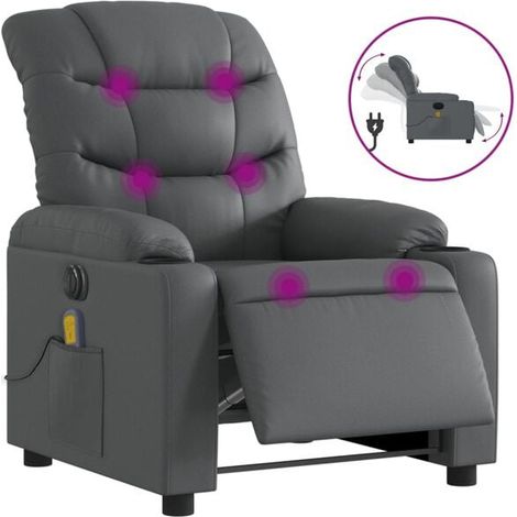 Fauteuil de massage électrique inclinable en similicuir gris (1/5)