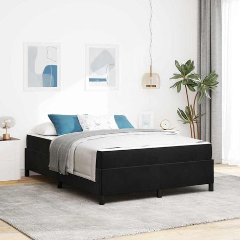 Cadre de lit design avec matelas king en tissu noir 160x200 cm et structure en bois d'ingénierie durable (1/4)