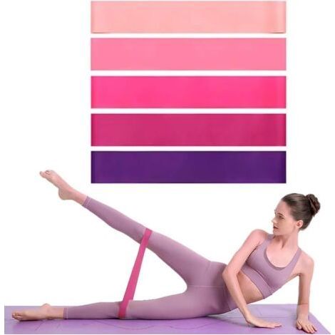 Lot de 5 bandes élastiques pour le renforcement musculaire, bandes de résistance pour l'entraînement des abdominaux et des fessiers, adaptées au yoga et au pilates, avec manuel d'instructions et sac ( (1/5)