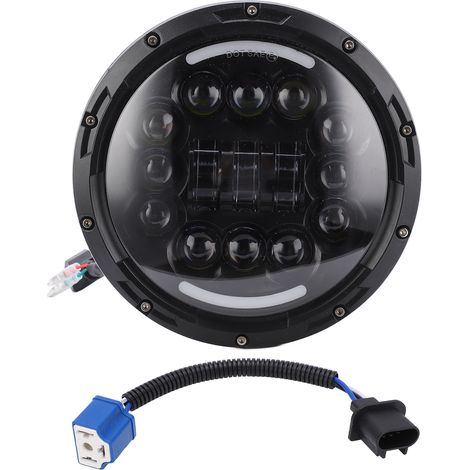 Phare Moto 7 pouces 12 LEDs 6500K‑7000K 4400LM IP67 Étanche Remplacement pour Wrangler (1/5)