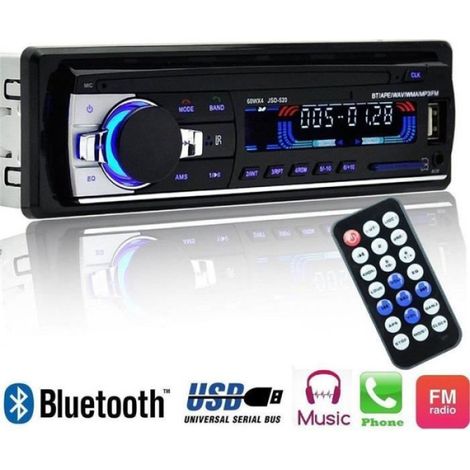 Letouch Autoradio Bluetooth Poste Radio Voiture 12V 1Din MP3 Lecteur de Voiture Stéréo Soutient FM-USB-SD-AUX-Bluetooth -HB065 (1/4)