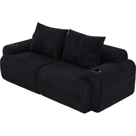 Divano modulare 2 posti in tessuto corduroy nero con portabicchieri e tasca laterale MODENUIT (1/5)