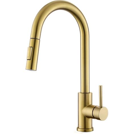 Vtizikl  Robinet de cuisine doré brossé avec douchette extensible, mitigeur haute pression pour cuisine, moderne en acier inoxydable (1/4)