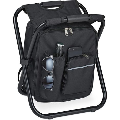 Schwarzer Campinghocker mit Tasche, faltbar, tragbar, leicht, 42 x 35 x 29 cm, Tragesitz, Polyester