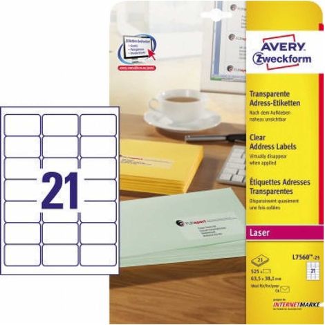 Adressetikett QuickPEELT 63,5 x 38,1 mm (B x H) Polyester transparent 525 Etik./Pack. (1/5)