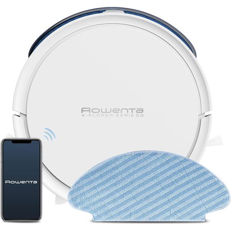 Robot aspirateur laveur blanc multi-surfaces