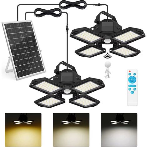Lampes solaires pour l'extérieur à l'intérieur, 3 modes lampe solaire 160 LED avec détecteur de mouvement IP65 étanche applique solaire avec câble 5M, angle d'éclairage 90° (1/5)