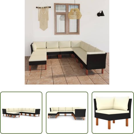 vidaXL Canapé en acier -  Salon de jardin 9 pcs avec coussins Résine tressée Noir (1/5)